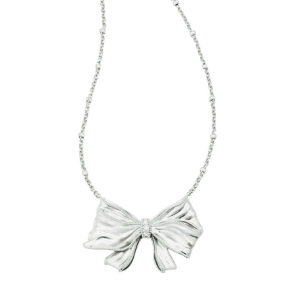 Kendra Scott LoveShackFancy Silver Bow Statement Necklace Adjustable NWT